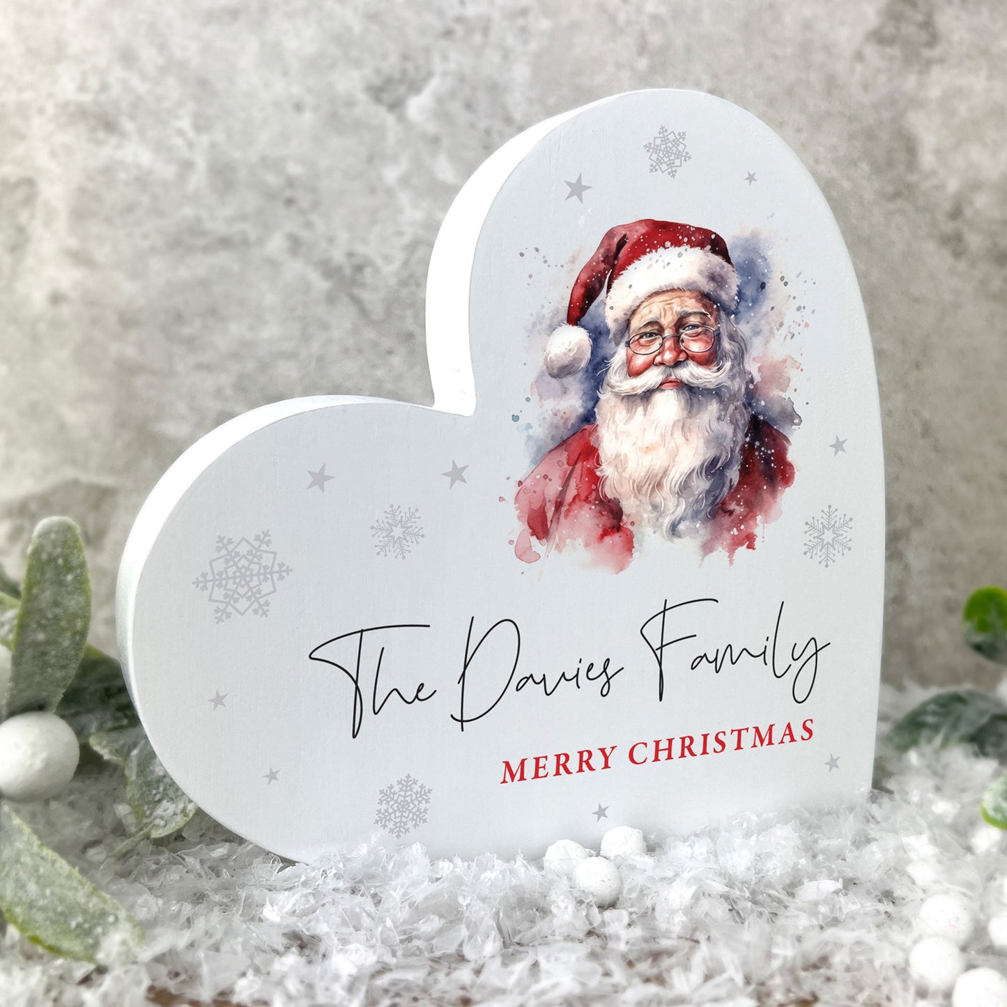 Personalised Any Message Traditional Santa White Wooden Freestanding Heart