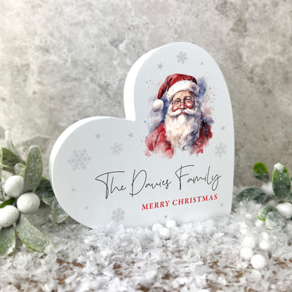 Personalised Any Message Traditional Santa White Wooden Freestanding Heart