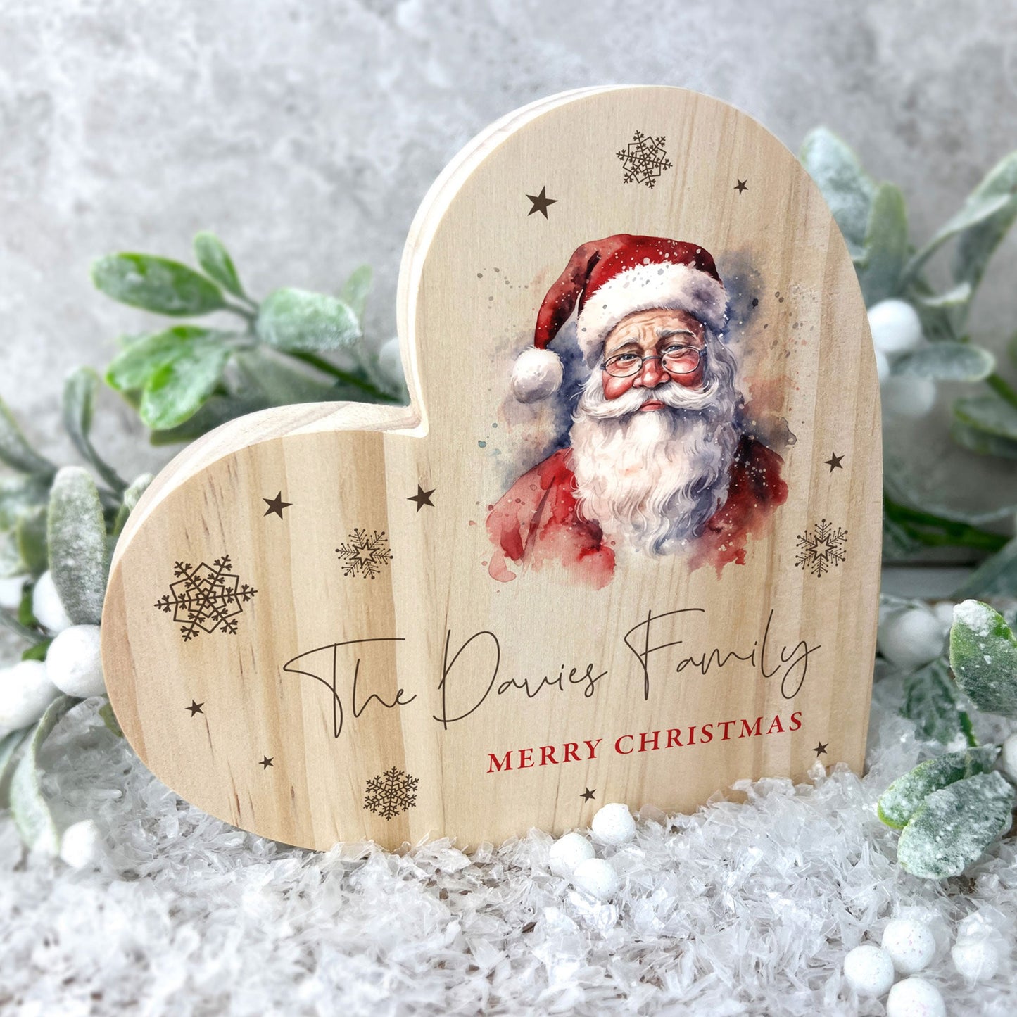 Personalised Any Message Traditional Santa Wooden Freestanding Heart