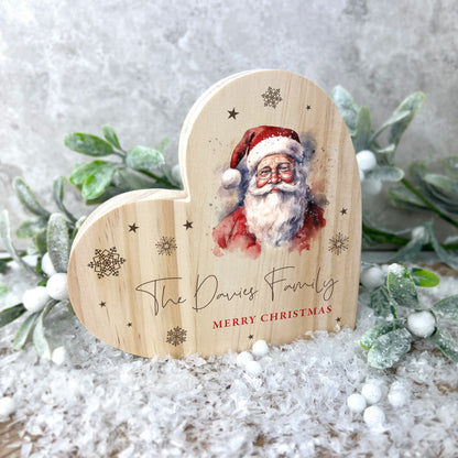 Personalised Any Message Traditional Santa Wooden Freestanding Heart