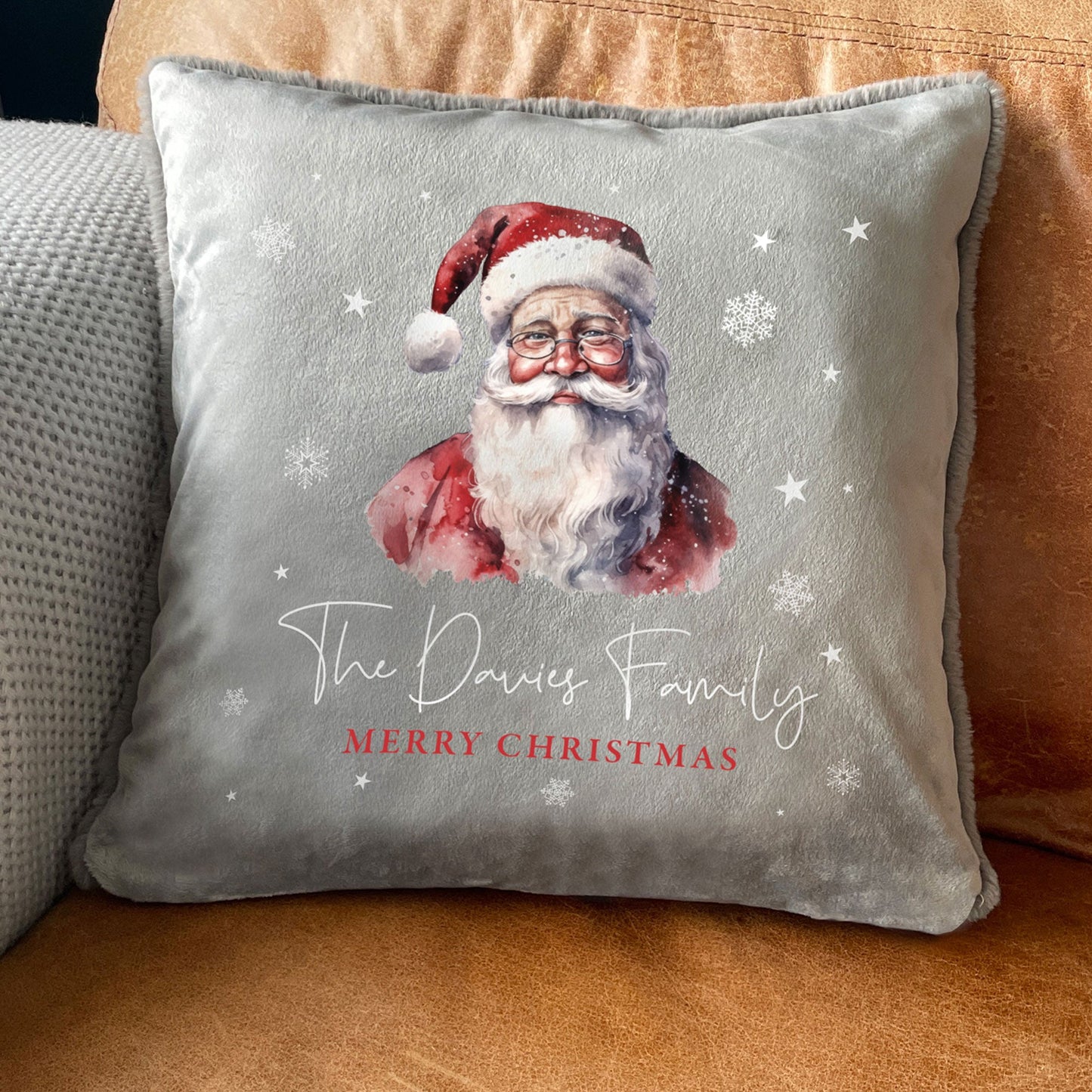 Personalised Any Message Traditional Santa Faux Fur Cuddle Cushion