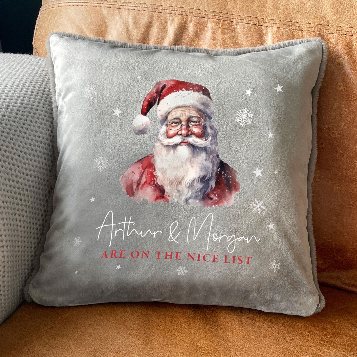 Personalised Any Message Traditional Santa Faux Fur Cuddle Cushion