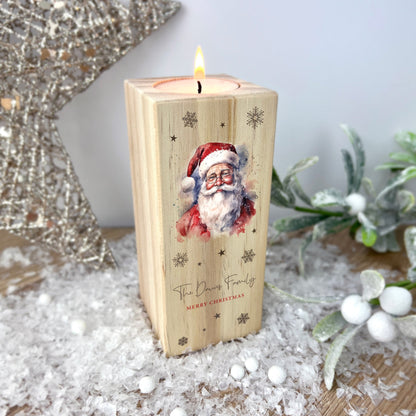 Personalised Any Message Traditional Santa Wooden Tea Light Holder