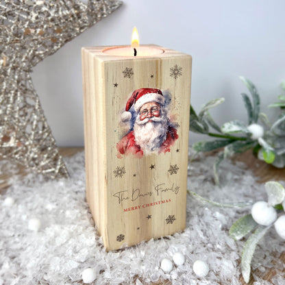 Personalised Any Message Traditional Santa Wooden Tea Light Holder