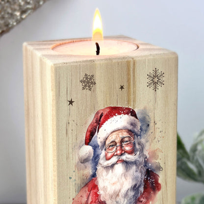 Personalised Any Message Traditional Santa Wooden Tea Light Holder