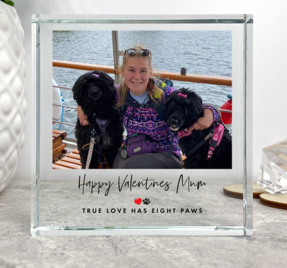 Personalised Pet Heart & Paw Photo Crystal Token