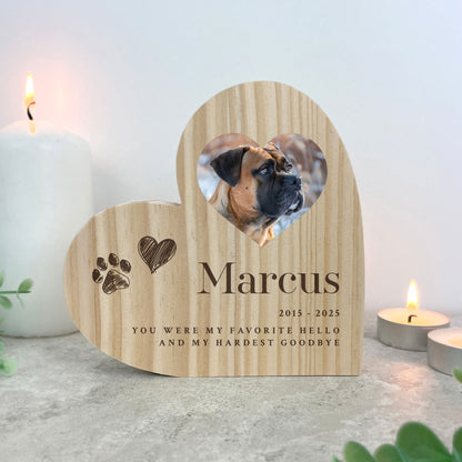 Personalised Sketch Pet Photo Wooden Freestanding Heart