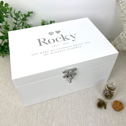 Personalised White Wooden Sketch Pet Memorial Keepsake Box - 3 Sizes