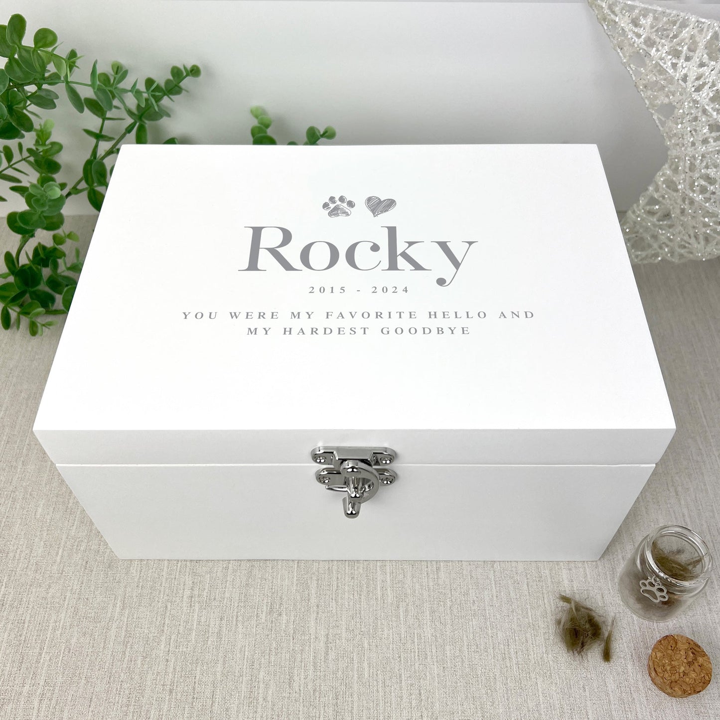 Personalised White Wooden Sketch Pet Memorial Keepsake Box - 3 Sizes