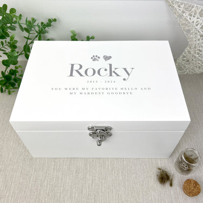 Personalised White Wooden Sketch Pet Memorial Keepsake Box - 3 Sizes