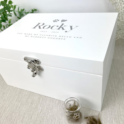 Personalised White Wooden Sketch Pet Memorial Keepsake Box - 3 Sizes