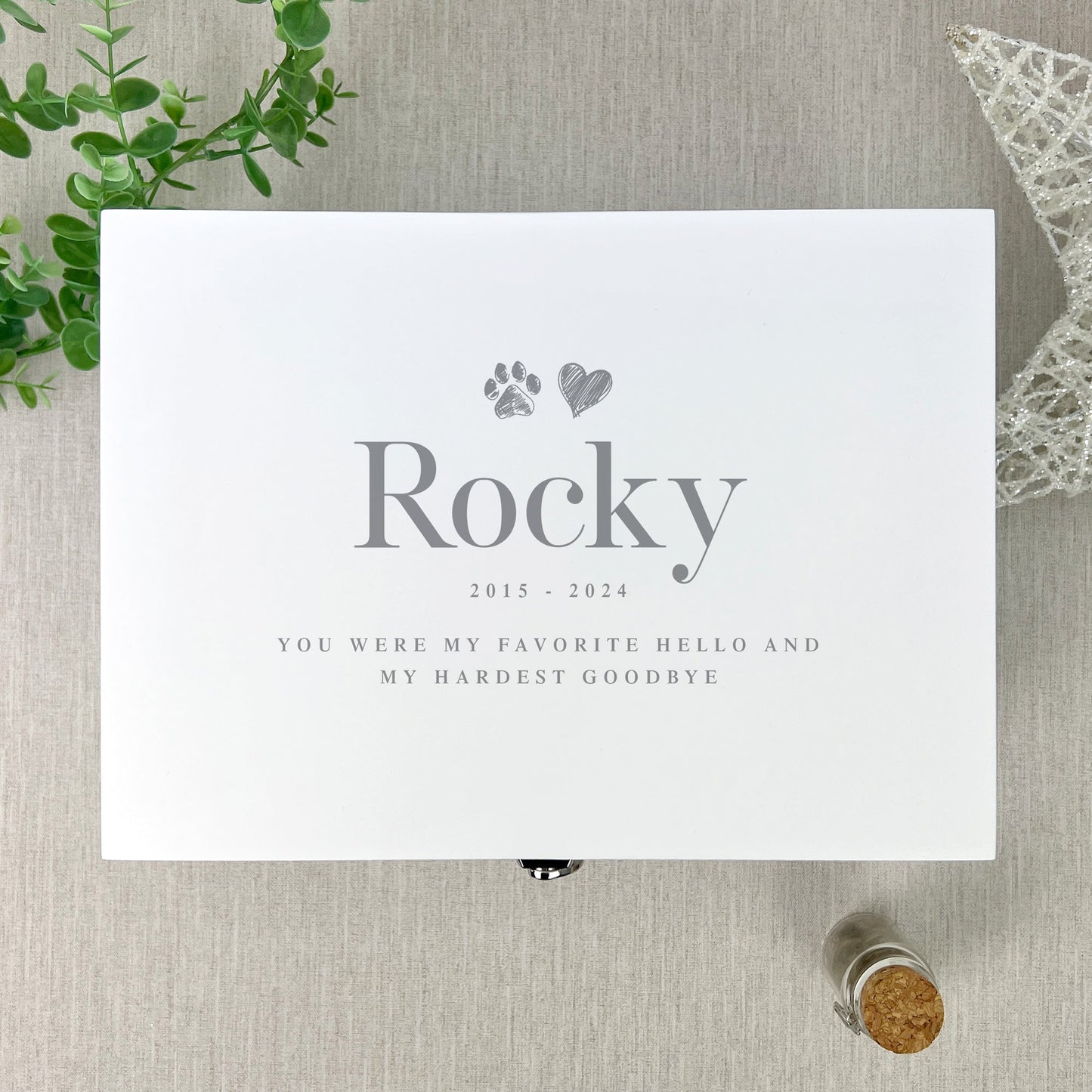 Personalised White Wooden Sketch Pet Memorial Keepsake Box - 3 Sizes