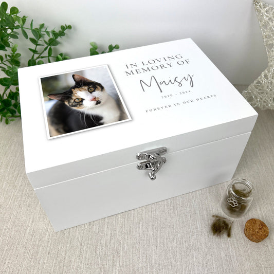 Personalised White Painted Wooden  "In Loving Memory Of" Pet Photo Memorial Keepsake Box - 3 Sizes