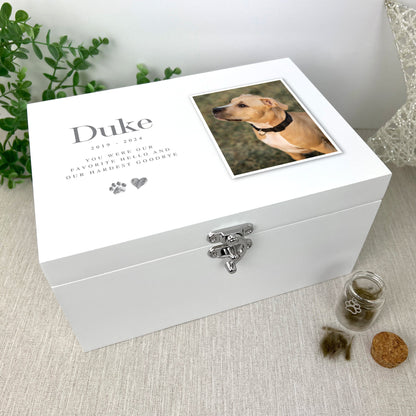 Personalised White Wooden  Sketch Pet Photo Memorial Keepsake Box - 3 Sizes