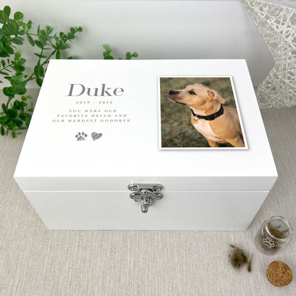 Personalised White Wooden  Sketch Pet Photo Memorial Keepsake Box - 3 Sizes