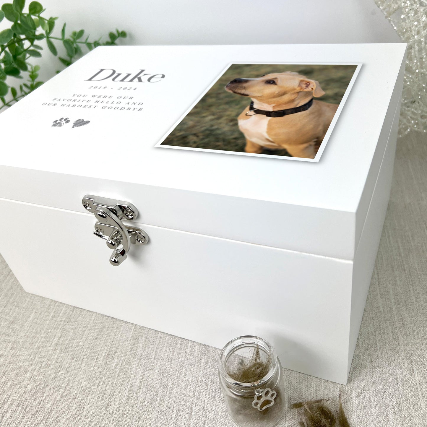 Personalised White Wooden  Sketch Pet Photo Memorial Keepsake Box - 3 Sizes