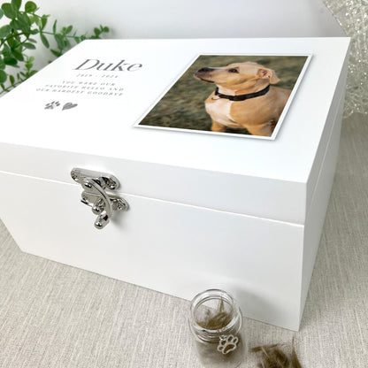 Personalised White Wooden  Sketch Pet Photo Memorial Keepsake Box - 3 Sizes