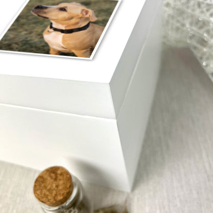 Personalised White Wooden  Sketch Pet Photo Memorial Keepsake Box - 3 Sizes