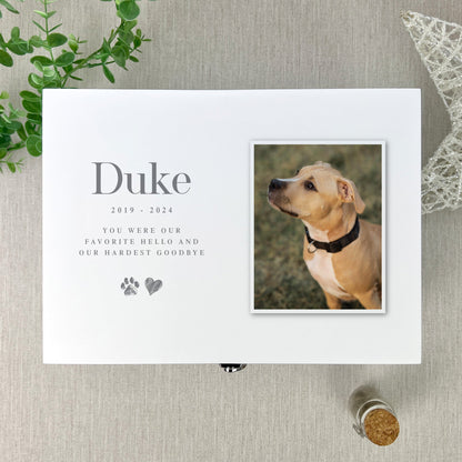 Personalised White Wooden  Sketch Pet Photo Memorial Keepsake Box - 3 Sizes