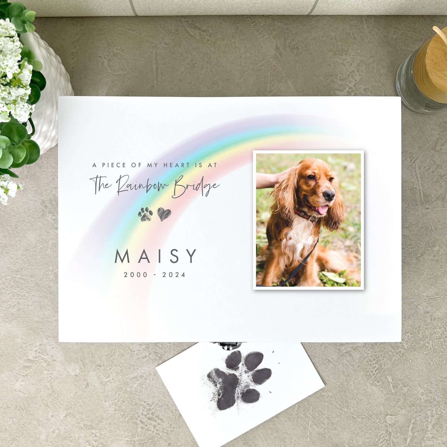 Personalised White Painted Wooden Rainbow Bridge Pet Photo Memorial Keepsake Box - 3 Sizes