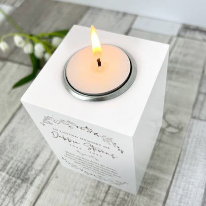 Personalised Wreath Memorial White Tea Light Holder