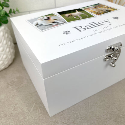 Personalised White Painted Wooden Three Photo Pet Memorial Keepsake Box - 3 Sizes