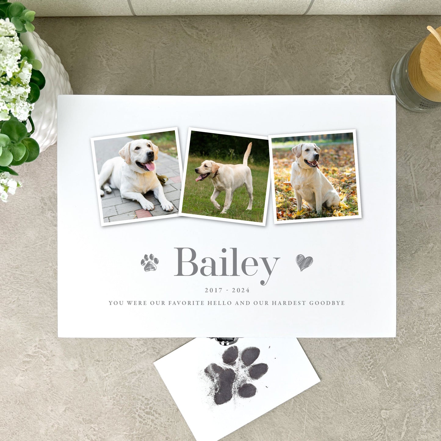 Personalised White Painted Wooden Three Photo Pet Memorial Keepsake Box - 3 Sizes