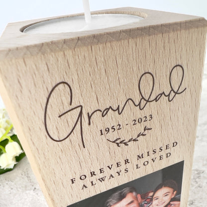 Personalised Solid Wooden Photo Memorial Tea Light Holder