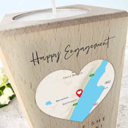 Personalised Heart Map Location Wooden Tea Light Holder