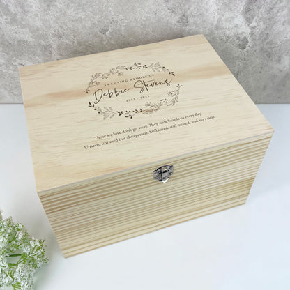 Personalised Pine Wooden Wreath Keepsake Memory Box - 5 Sizes