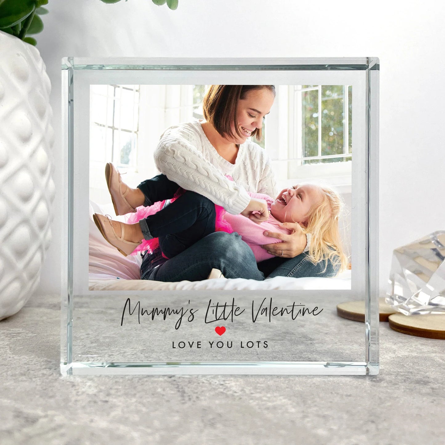 Personalised Little Valentine's Photo Red Heart Photo Crystal Token