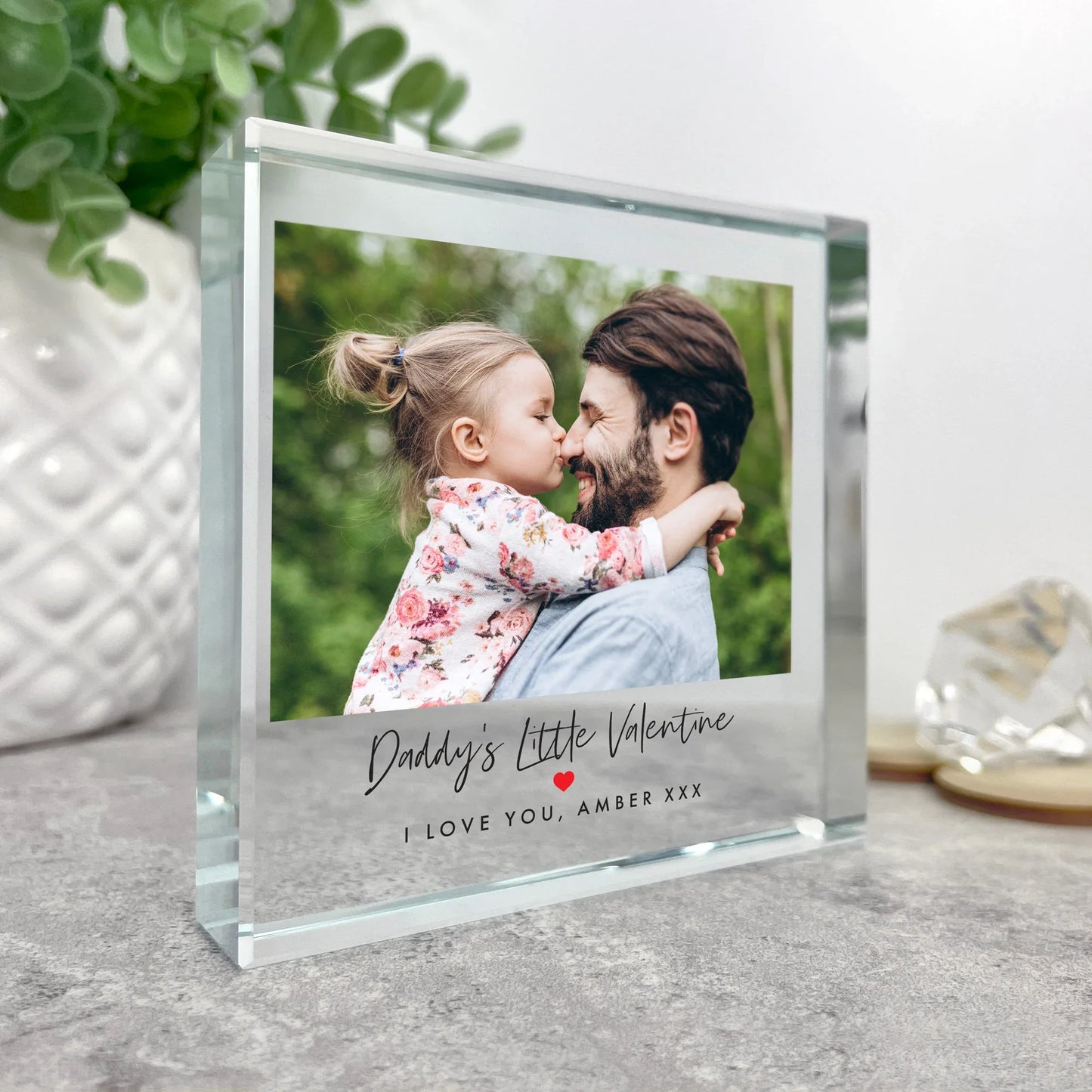 Personalised Little Valentine's Photo Red Heart Photo Crystal Token