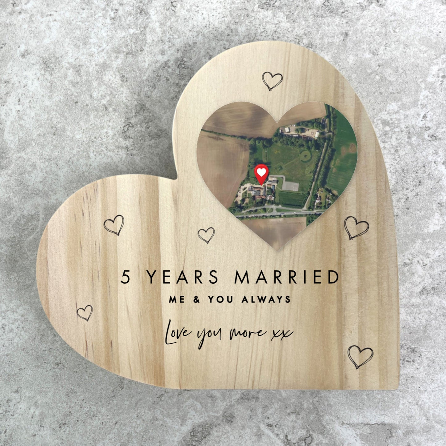 Personalised Map Location Heart Wooden Freestanding Heart