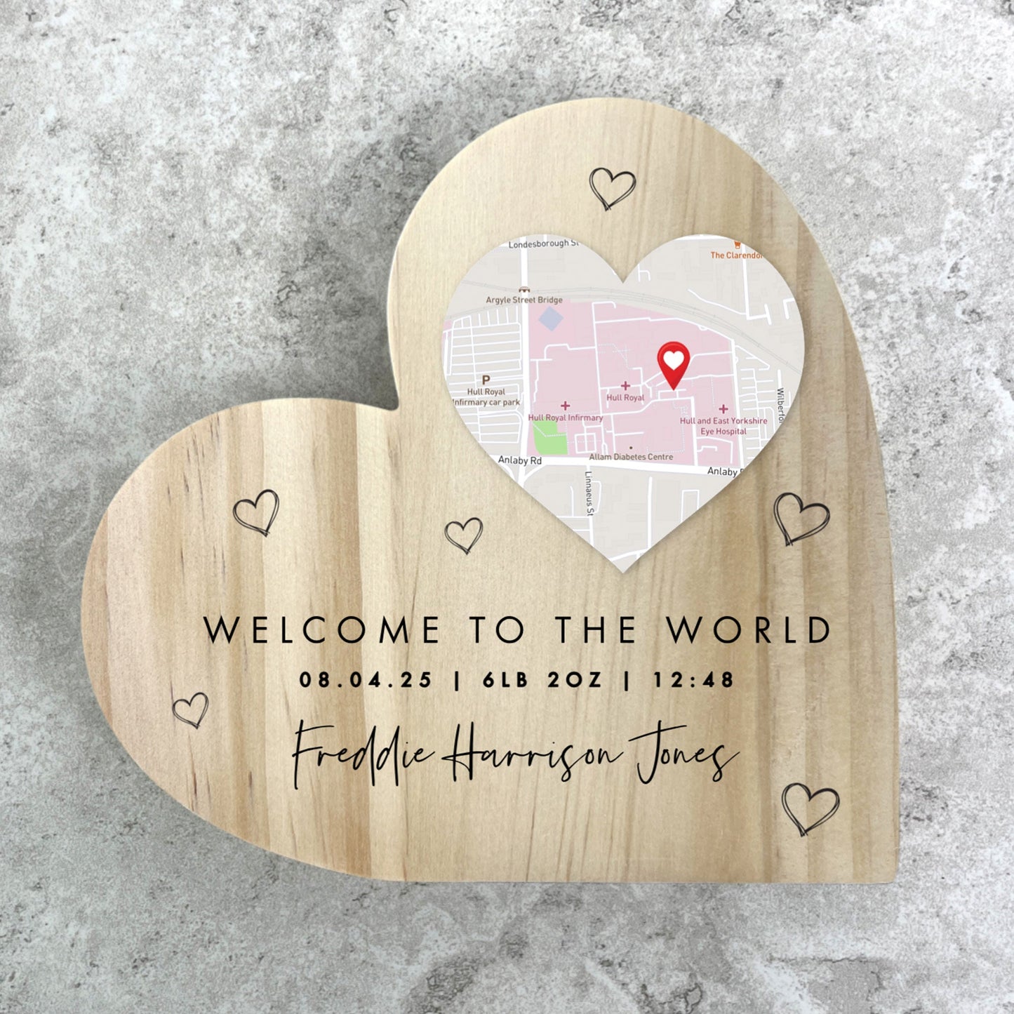 Personalised Map Location Heart Wooden Freestanding Heart