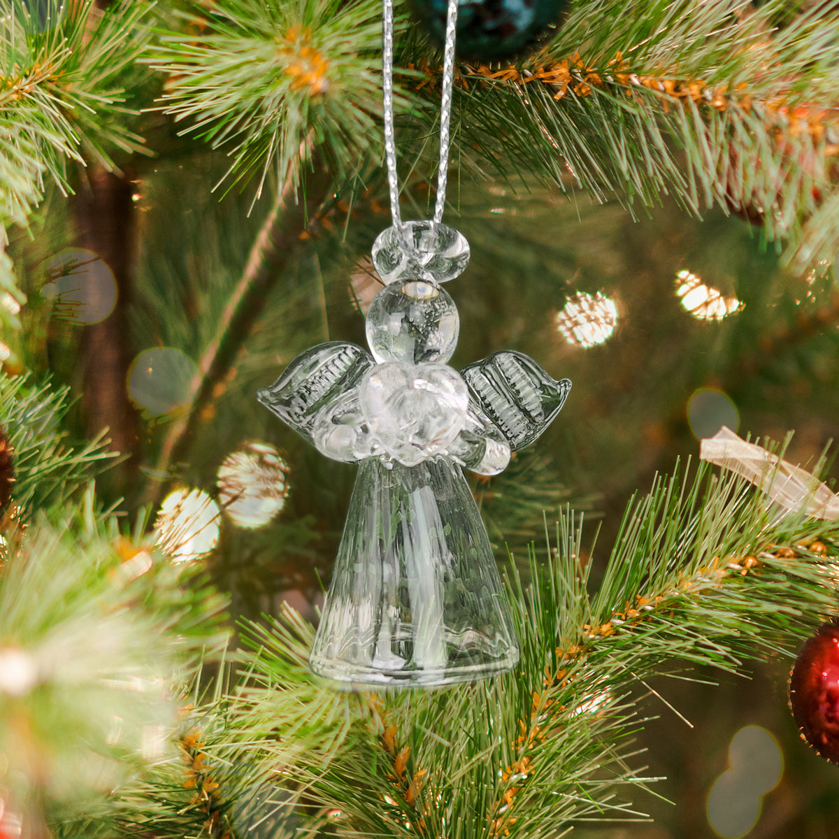 Set Of 6 Handmade Glass Angel Christmas Tree Hanging Decorations – 4.5cm Boxed